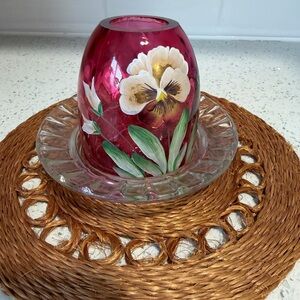 Fenton Floral Glass Fairy Lamp signed